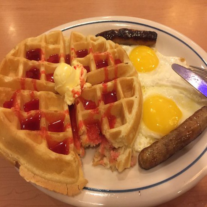 1 Waffle, 2 Eggs With Meat